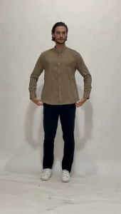 Vanfive Kemeja Pria Shanghai Polos Twill Soft Panjang Olive M0930