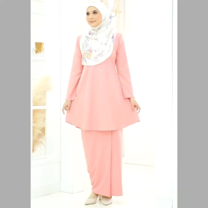 Kurung Riau moden Coral Pink