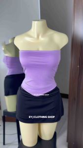 Cari Tube Top Pointed Hem Stretch Double Lined Top Full Length Womenswear Basic Slim-Fitting Cotton Spandex