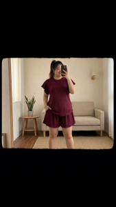 2XL Ribbed knit lounge set in butterfly sleeve strechable fabric
