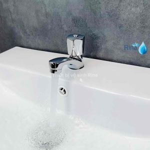 Vòi nước lavabo lạnh bồn chậu rửa mặt đồng thau xi bóng cao cấp Rina RN9606 tay núm
