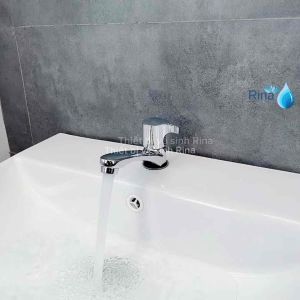 Vòi nước lavabo lạnh bồn chậu rửa mặt đồng thau xi bóng cao cấp Rina RN9604 tay giọt nước