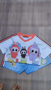 12-45kg Đồ bộ bé gái quần đùi áo tay ngắn thun lạnh in 3D họa tiết hoạt hình siêu cưng