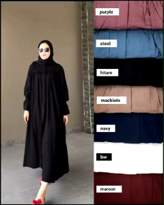 Midi Dress Polos Wanita Terbaru Bahan Katun Linen Premium Ld 110