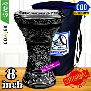 Kendang Atau Darbuka Kayu 8 inch Hitam Silver Rolling Putih Import
