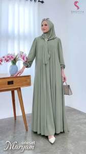 Maryam Set Hijab Gamis Wanita Muslimah Terbaru / Dress Jumbo Kondangan Pesta Bahan Ceruty Full Furing Ld 105-112