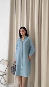DS1602 Linen Shirt Dress | Dress Busui Bumil Big Size