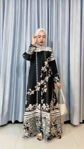 GAMIS SILK MOTIF TERATAI ELEGAN TERBARU