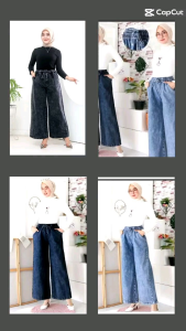 Kulot Jeans Celana Wanita Tali Serut Celana Muslim Perempuan