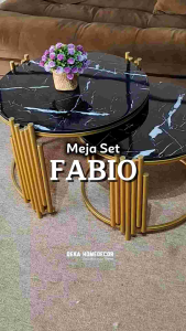 Set Meja Tamu Minimalis FABIO / Meja Tamu Bulat Modern Aesthetic / Meja Kopi Mewah Motif Marmer / Meja Ruang Tamu / Furniture Industrial