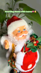 Dancing Twerking Santa Claus Figurines with Guitar and Gift Bag Festive Red and White Outfits Black Shoes Santa and Snowman decorations