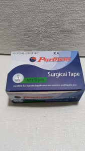 Partners Hypoallergenic Surgical Tape (1inchx10Yards) 12Rolls