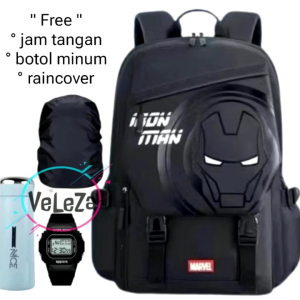 Tas Ransel Anak Laki laki Karakter Superhero free jam tangan raincover botol minum kaca tas sekolah anak remaja SD SMP tas ransel backpack sekolah tas anak