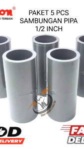 (5PCS)sok sambungan pipa 1/2"inch merek Pralon/sock 1/2"AW/SOCKET PVC SAMBUNGAN PIPA POLOS 1/2"inchi