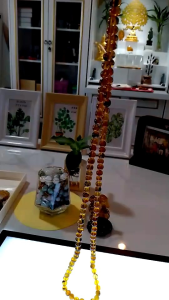 ก-3 สร้อยคอประคํา108 พุทธคุณ อำพันพม่าแท้100% Size 8.5mm หนัก 37.4g