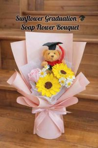 Sunflower Graduation Bouquet with Bear Soap Flower Bouquet Graduation Teddy Bear Gift Graduation Bouquet Ready Stock Free Gift Card