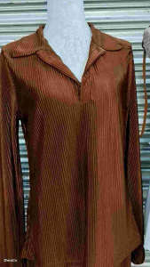 ZHENSCO Jade Plain Pleated Collar Long Sleeve V-Neck Top and Highwaisted Wideleg Pants Womens Terno Smart Casual Coordinates