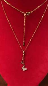 Sผีเสื้อ 2ตัว สร้อยสแตนเลส สร้อยคอพร้อมจี้ผีเสื้อ2ตัว เครื่องประดับ แฟชั่น พร้อมส่ง เก็บเงินปลายทาง