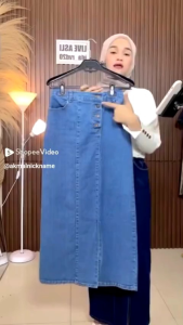 Kamila Rok Jeans Belah Samping Rok Panjang Jeans Kancing Wanita Terbaru