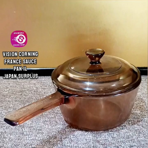 1L VISION CORNING FRANCE AMBER GLASS SAUCE PAN (WELL-USED) • JAPAN SURPLUS