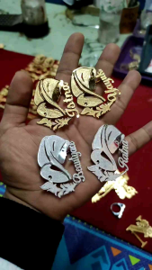 Bros Hijab Nama Titanium Lapis Emas: Bros Murah Custom Nama