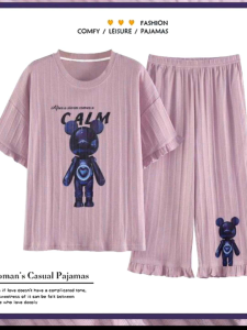 Setelan Piyama Leisure Baju Tidur Wanita Set Pajama Perempuan Tangan Pendek Import