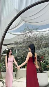 เดรสยาวคอวีไขว้อก #K115 #Evelinadress ไปงานแต่ง งานหมั้น เพื่อนเจ้าสาว by Pink Diva