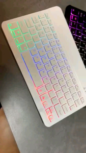 Keyboard mouse Mini Slim 10 inch 3 in 1 rechargeable Bluetooth led RGB untuk android pc laptop