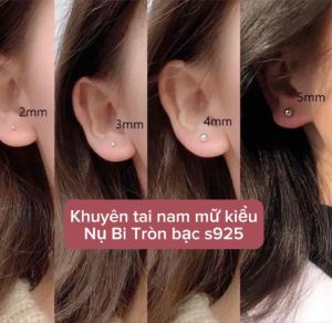Khuyên tai nam nữ kiểu nụ bi tròn bạc s925 vĩnh viễn bảo hành bạc