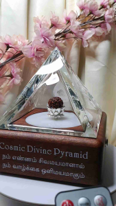 Cosmic Divine Pyramid Shiva Sakti Wooden Base Crystal Pyramid Rudraksha bead Spiritual Tool Home Decor