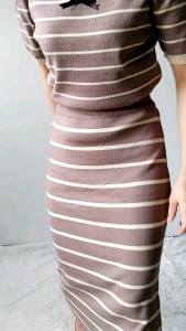S7680 Weanna Striped Knitted 2pcs Set Setelan Rajut Salur Rok Fashion Wanita