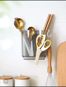 OHHDEER Plastic Drain Transparent Wall-mounted Chopstick Holder With Hook Kitchen Cutlery Organizer