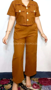 CALESHA | Melinda  Polo Blouse Terno Pants| Can fit Medium up to Semi XL| Womens Semi Formal Attire| Womens Terno Casual Attire| Womenswear| Coordinates| Coords for Women| OOTD| Comfortable Cotton linen Fabric Simple Style