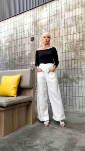 Beom Stripe Pants-Celana Kulot Wanita - Loose Pants Trouser -Celana Motif Garis Casual Formal