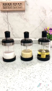 B811 Botol Bumbu Dapur Kaca / Tempat Bumbu Dapur Sendok Garam Madu / Toples Penyimpanan