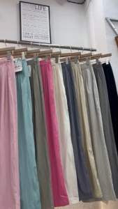 #9200 กางเกงขายาว กางเกงผ้าร่ม เอวยางยืด สีพาสเทล ป้าย Keltis