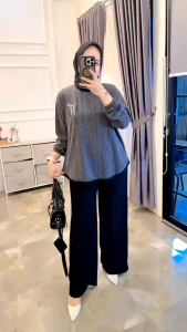 youras setcel muslim wanita kaos knit rajut import bordir pita cantik kekinian