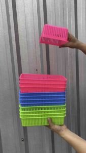 ตะกร้าพลาสติก กระจาดพลาสติก สีเหลี่ยมทรงยาว คละสี 12ใบ