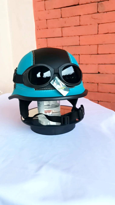HELM RETRO NAZI DENGAN KACAMATA HITAM KOMBINASI HIJAU TOSCA MUDA