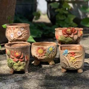 Bộ 5 chậu trồng cây sen đá/xương rồng nhập Trung hoa 4 mùa tông ấm