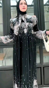 Azura Dress Set Hijab Segiempat Gamis Lebaran 2025 Terbaru Motif Bunga