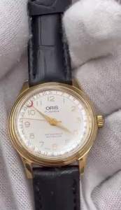 ORIS 17 jewels ระบบไขลาน เข็มชี้วันที่ก้ามปู บอยไซร้ ตัวเรือนทองชุบ นาฬิกาผู้ชาย มือสองของแท้