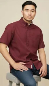 Cotton Short Sleeve Plain Color Men Shirt Loose Casual Breathable Versatile Cotton Shirt