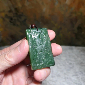 Natural Nephrite greenish Chinese Landscape pendant (with certificate) 和田玉碧玉山水吊坠(带证书)