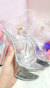 Giầy cao gót nữ 2 quai dây trong gót trong quai dây gót nhọn cao 14.5p đúp trước cao 4.5p quai trong đơn giản