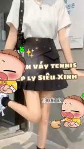 Chân váy tennis xếp ly ngắn lưng cao chữ A NỊT BỤNG 4 khuy đen trắng trẻ trung năng động
