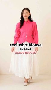 SANJU BLOUSE - HALINKA Shirt - Kemeja kancing - Kemeja Kantor - Kemeja Formal - Blouse Korean - Kemeja Korean Style