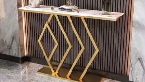 Kệ đứng bàn Console trang trí phòng khách cạnh cửa nhà mặt đá chữ nhật chân kim loại kiểu xương cá sang trọng BC-06