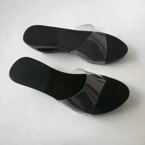 Sandal Kayu Slop Mika Bening / Kelom Kijang 5 Cm Tali Mika Transparan