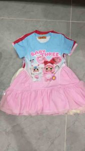 12-46kg váy thun voan xòe labubu capypara baby three  bé gái thun lạnh mẫu sọc hình siêu cưng.